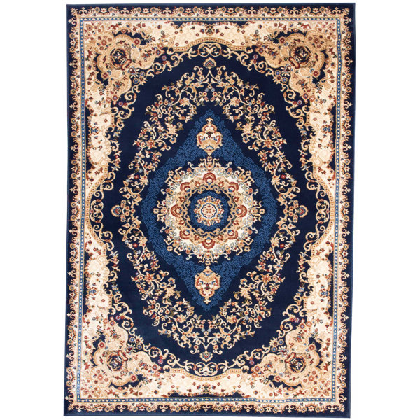 Astoria Grand Jovan Oriental Navy/Beige Area Rug & Reviews Wayfair